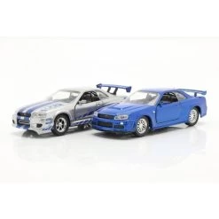Fast & Furious 2-Car-Set Brians`s Nissan Skyline GT-R Blue / Silver 1/32