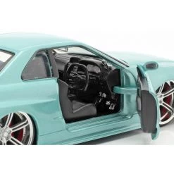 Fast & Furious Brian`s Nissan Skyline GT-R 1999 Light Green Metallic 1/24 -Racing Toy Store fast furious brians nissan skyline gt r 1999 light green metallic 1 24 2