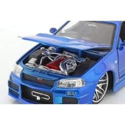 Fast & Furious Brian`s Nissan Skyline GT-R R34 2002 Blau 1/24 -Racing Toy Store fast furious brians nissan skyline gt r r34 2002 blau 1 24 3
