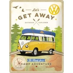 Metal-Plate Sign VW Bulli - Let's Get Away 30x40cm